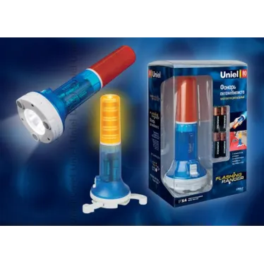 Фонарь-offroad Premium «Flashing ranger» P-AT031-BB Amber-Blue  пластм, XP-C Cree White LED, 4хАА в/к, янтарно-синий | 05143 | Uniel