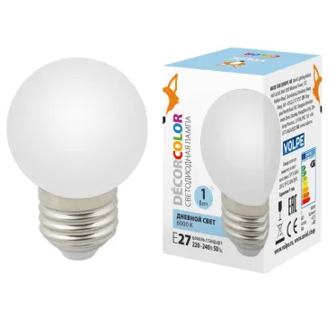 Лампа декоративная светодиодная LED-G45-1W/6000K/E27/FR/С Форма шар матовая. Дневной свет 6000K Картон