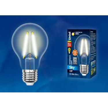 Лампа светодиодная LED-A60-15W/3000K/E27/CL PLS02WH LED. "груша" прозр. Серия Sky. 3000К . | UL-00005849 | Uniel