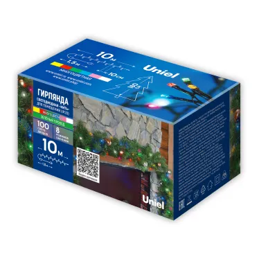 Гирлянда светодиодная 10м 100 светодиодов Белый желтый зеленый красный розовый синий свет Провод зеленый ТМ Uniel ULD-S1000-100/DGA MULTI-3 IP20