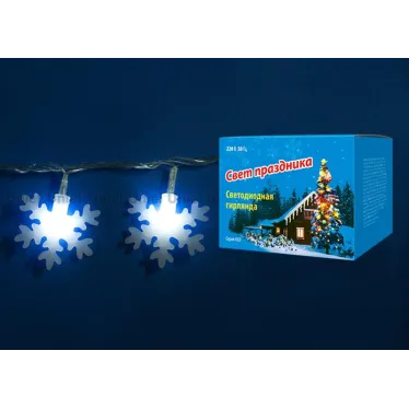 Гирлянда светодиодная  с контр. «Снежинки-2»  ULD-S0700-050/DTA WHITE IP20 SNOWFLAKES-2   50 диодов, 7 м, белая, IP20,шнур прозр. | 07935 | Uniel