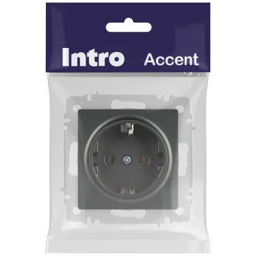 Розетка Intro Accent 6-202-07 2P+E Schuko, 16А-250В, IP20, СУ, графит