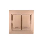                  Мира Выключатель двойной с подсветкой светло-коричневый металлик
               