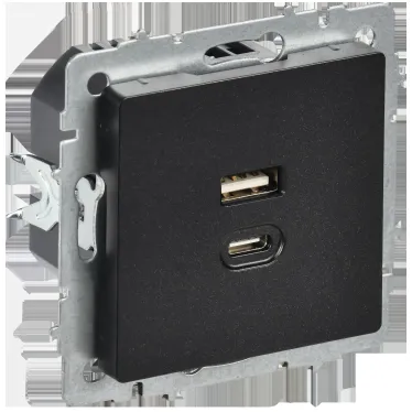 BRITE Розетка USB A+C 45Вт высокоскоростная зарядка РЮ11-2-БрЧ черный IEK