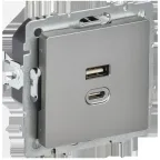                  BRITE Розетка USB A+C 45Вт высокоскоростная зарядка РЮ11-2-БрС сталь IEK
               