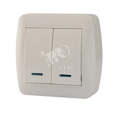 Демет Выключатель двойной с подсветкой белый