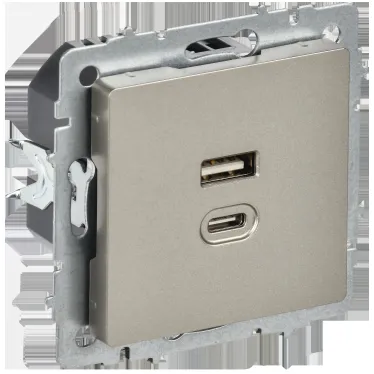 BRITE Розетка USB A+C 45Вт высокоскоростная зарядка РЮ11-2-БрШ шампань IEK