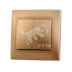                  MIRA Выключатель двухклавишный с индикатором золотой металлик
               