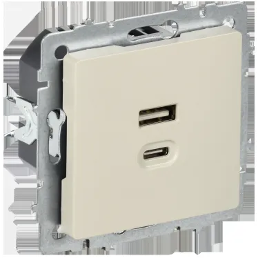 BRITE Розетка USB A+C 45Вт высокоскоростная зарядка РЮ11-2-БрКр бежевый IEK