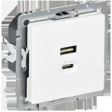 BRITE Розетка USB A+C 45Вт высокоскоростная зарядка РЮ11-2-БрАБ арктический белый IEK