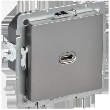 BRITE Розетка USB C 65Вт высокоскоростная зарядка РЮ12-1-БрС сталь IEK