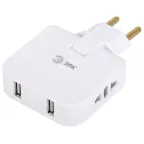 Тройник электрический поворотный на 2 розетки + 2USB 10А белый SPF-2-FL-USB