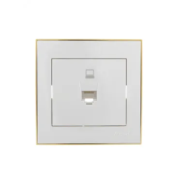 Розетка RAIN компьютерная белая с боковой вставкой золото