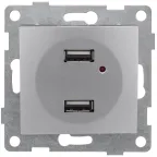                  Розетка USB Bravo, механизм, двойной, серебро
               