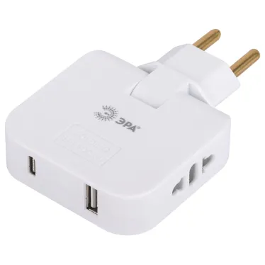 Тройник электрический поворотный на 2 розетки + 2USB A+C 10А белый SPF-2-FL-USBC