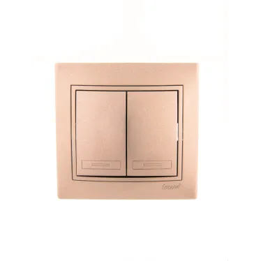 Мира Выключатель двойной светло-кричневый перламутр