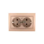 Мира Розетка двойная с заземлением керамика светло-коричневый перламутр