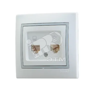 Мира Розетка RJ 45+RJ 11 белый с вставкой серый