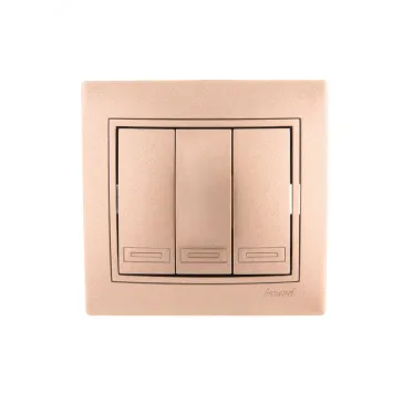 Мира Выключатель тройной светло-коричневый металлик