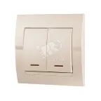                  DERIY Выключатель 2-клавишный с подсветкой ПБТ жемчужно-белый
               