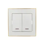 Выключатель RAIN двойной с подсветкой белый с боковой вставкой золото