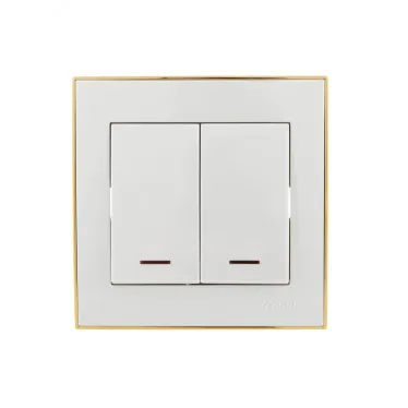 Выключатель RAIN двойной с подсветкой белый с боковой вставкой золото
