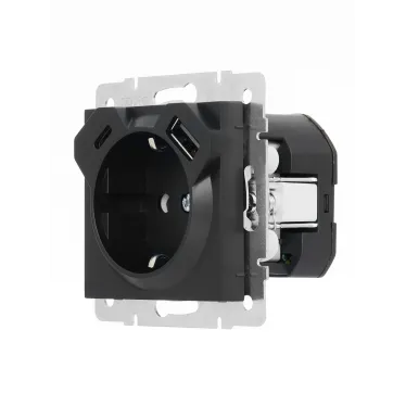 VESNA Розетка с/з TC+USB разъём чёрный бархат