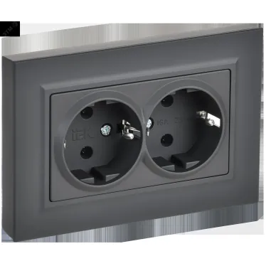 BRITE Розетка 2-местная с заземлением без защитных шторок плоская 16А в сборе РСПл12-3-БрГ графит IEK