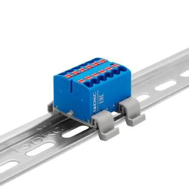 Блок распределительный с гориз. адаптером на рейку шириной 35мм, зажим push-in, 12 точек подключения 2,5 кв.мм, синий