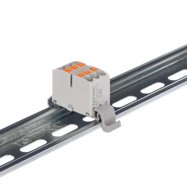 Блок распределительный с гориз. адаптером на рейку шириной 35мм, зажим push-in, 6 точек подключения 2,5 кв.мм, серый