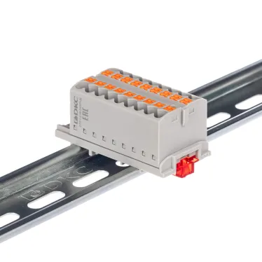 Блок распределительный с верт. адаптером на рейки шириной 15/35мм, зажим push-in, 18 точек подключения 2,5 кв.мм, серый
