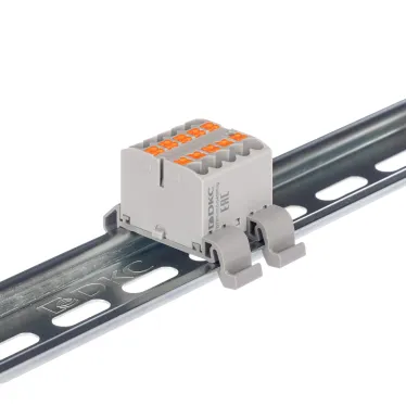 Блок распределительный с гориз. адаптером на рейку шириной 35мм, зажим push-in, 10 точек подключения 2,5 кв.мм, серый