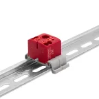 Блок распределительный с гориз. адаптером на рейку шириной 35мм, зажим push-in, 1 ввод 6 кв.мм, 4 точки подключения 2,5 кв.мм, красный