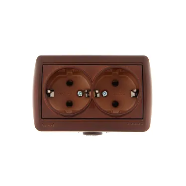 Розетка двойная с/з закрытый корпус керамика вишня (10шт/120шт)