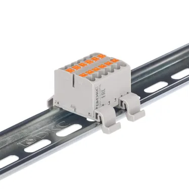 Блок распределительный с гориз. адаптером на рейку шириной 35мм, зажим push-in, 12 точек подключения 2,5 кв.мм, серый