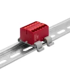 Блок распределительный с гориз. адаптером на рейку шириной 35мм, зажим push-in, 12 точек подключения 2,5 кв.мм, красный