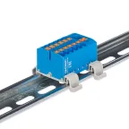                  Блок распределительный с гориз. адаптером на рейку шириной 35мм, зажим push-in, 1 ввод 6 кв.мм, 12 точек подключения 2,5 кв.мм, синий
               