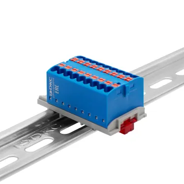 Блок распределительный с верт. адаптером на рейки шириной 15/35мм, зажим push-in, 18 точек подключения 2,5 кв.мм, синий