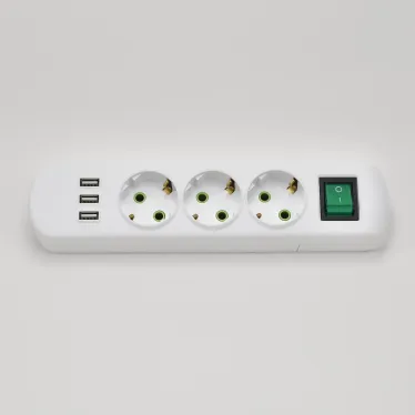 LETITIA Колодка с/з 3 входа с выключателем c USB разъёмом