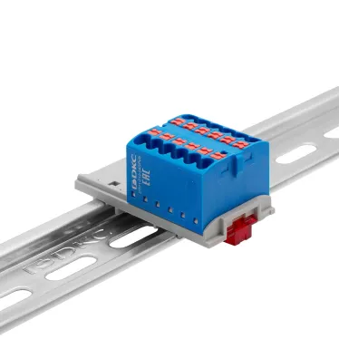 Блок распределительный с верт. адаптером на рейки шириной 15/35мм, зажим push-in, 12 точек подключения 2,5 кв.мм, синий