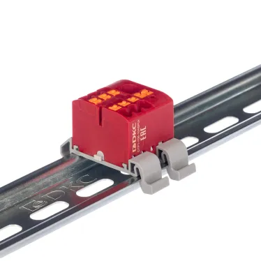 Блок распределительный с гориз. адаптером на рейку шириной 35мм, зажим push-in, 1 ввод 6 кв.мм, 6 точек подключения 2,5 кв.мм, красный