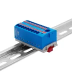                  Блок распределительный с верт. адаптером на рейки шириной 15/35мм, зажим push-in, 1 ввод 6 кв.мм, 18 точек подключения 2,5 кв.мм, синий
               