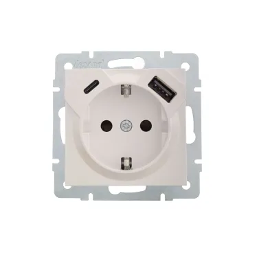 VESNA Розетка с/з TC+USB разъём жемч. бел. перл.