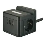 Удлинитель серии Standard с заземлением шнур 1,5м 2 гнезда 3 USB 16А держатель для телефона Черный ТМ Uniel S-GCD2-1,5SBUH BLACK