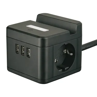 Удлинитель серии Standard с заземлением шнур 1,5м 2 гнезда 3 USB 16А держатель для телефона Черный ТМ Uniel S-GCD2-1,5SBUH BLACK