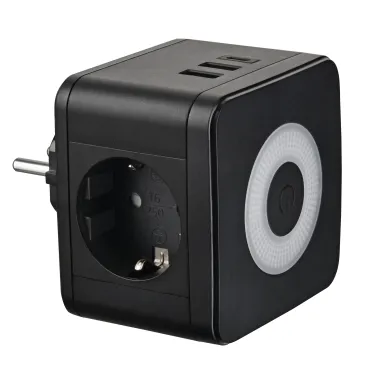 Разветвитель сетевой с выключателем с заземлением 2 гнезда 2USB+1TYPE C 16А 3500Вт Черный ТМ UnielS-GES2-16SBUC BLACK