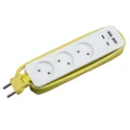 Удлинитель серии Travel шнур 1,8м 3 гнездa 10A без заземления 2USB+2TYPE C 3,1A Белый с салатовым ТМ Uniel S-CT3-1,8UC WHITE/GREEN