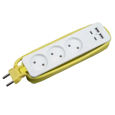 Удлинитель серии Travel шнур 1,8м 3 гнездa 10A без заземления 2USB+2TYPE C 3,1A Белый с салатовым ТМ Uniel S-CT3-1,8UC WHITE/GREEN