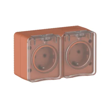 AtlasDesign PROFI IP54 О/У РОЗЕТКА двойная с з/к со шторками 16А, ТЕРРАКОТОВЫЙ