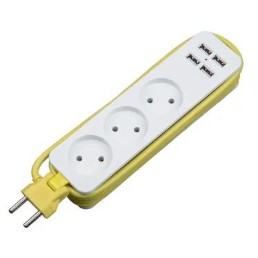 Удлинитель серии Travel шнур 1,8м 3 гнездa 10A без зазамления 4USB 3,1A Белый с салатовым ТМ Uniel S-CT3-1,8U WHITE/GREEN